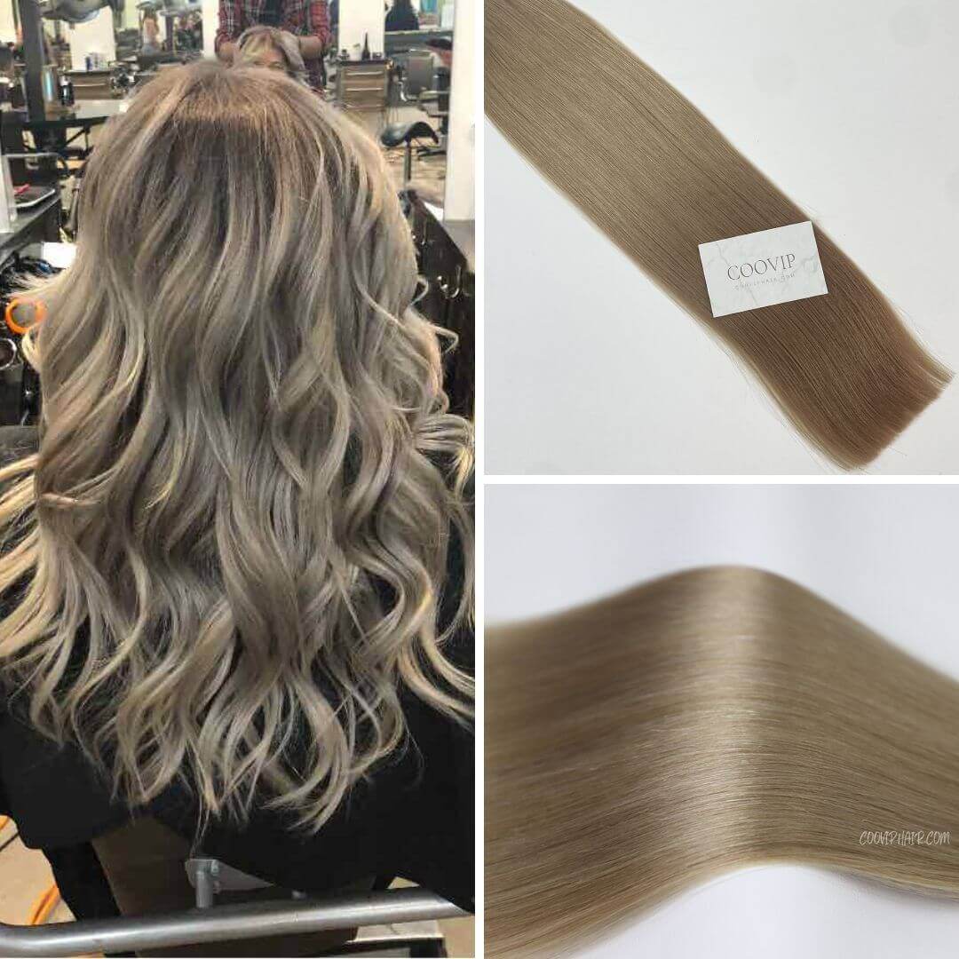 Machine Weft Extensions Double Drawn #18 Dark Ash Blonde Hair 50g - Cooviphair