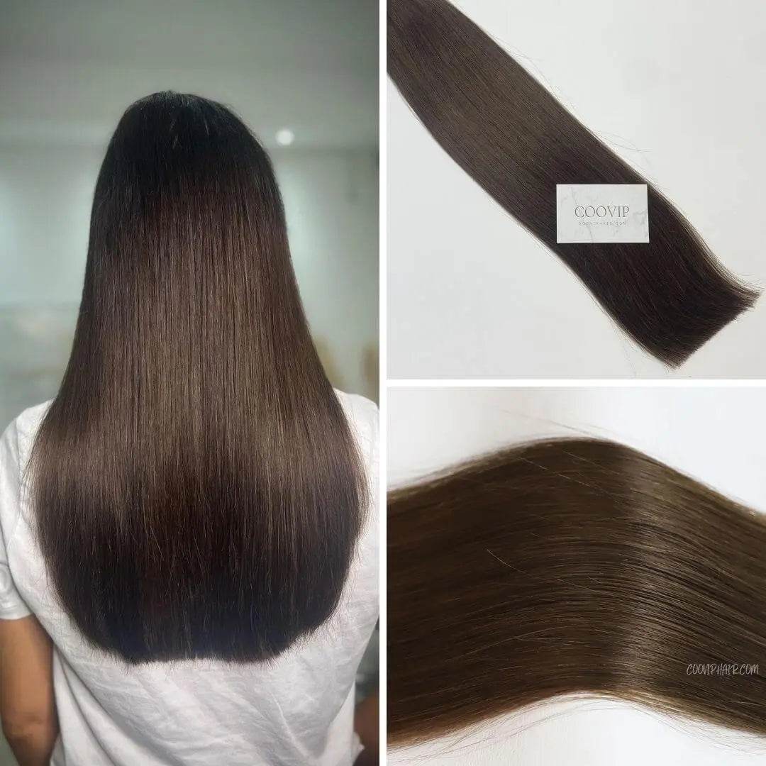 Flat Weft Extensions Double Drawn #4 Chocolate Brown Hair 50g - Cooviphair