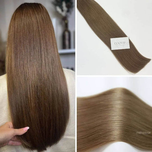 Flat Weft Extensions Double Drawn #6 Medium Chestnut Brown Hair 50g - Cooviphair