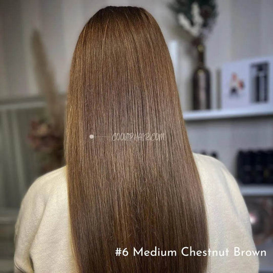Flat Weft Extensions Double Drawn #6 Medium Chestnut Brown Hair 50g - Cooviphair