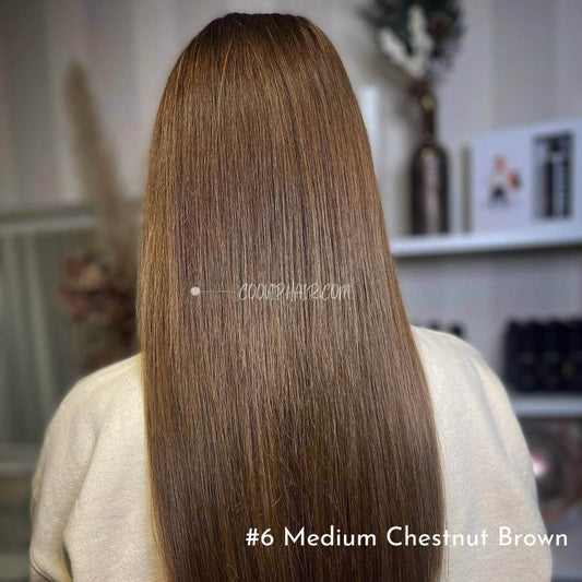 Nano Bead Hair Extensions Double Drawn #6 Medium Chestnut Brown Hair 50g - Cooviphair