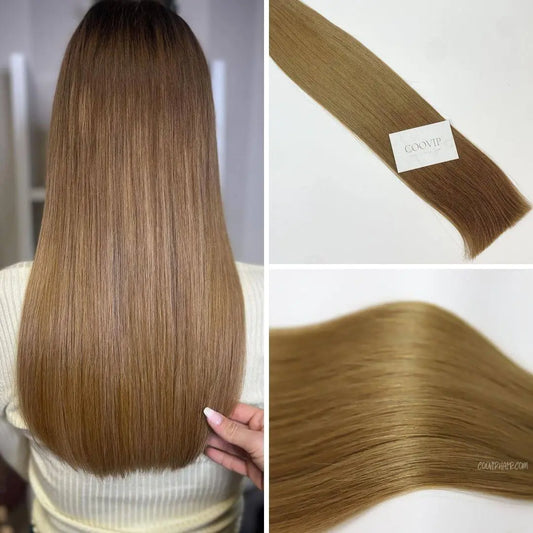 Flat Weft Extensions Double Drawn #8 Light Chestnut Brown Hair 50g - Cooviphair