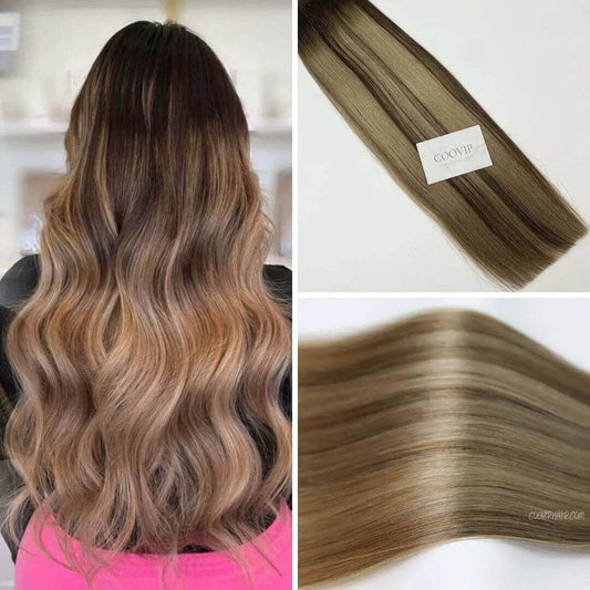 Flat Weft Extensions Double Drawn Balayage Hair #B4/18 50g - Cooviphair