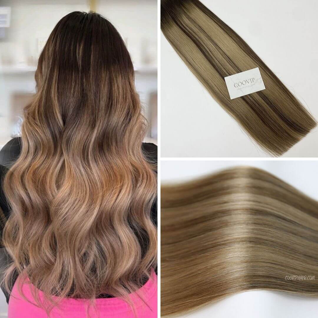 Tape in Extensions Double Drawn Balayage Hair #B4/18 50g - Cooviphair