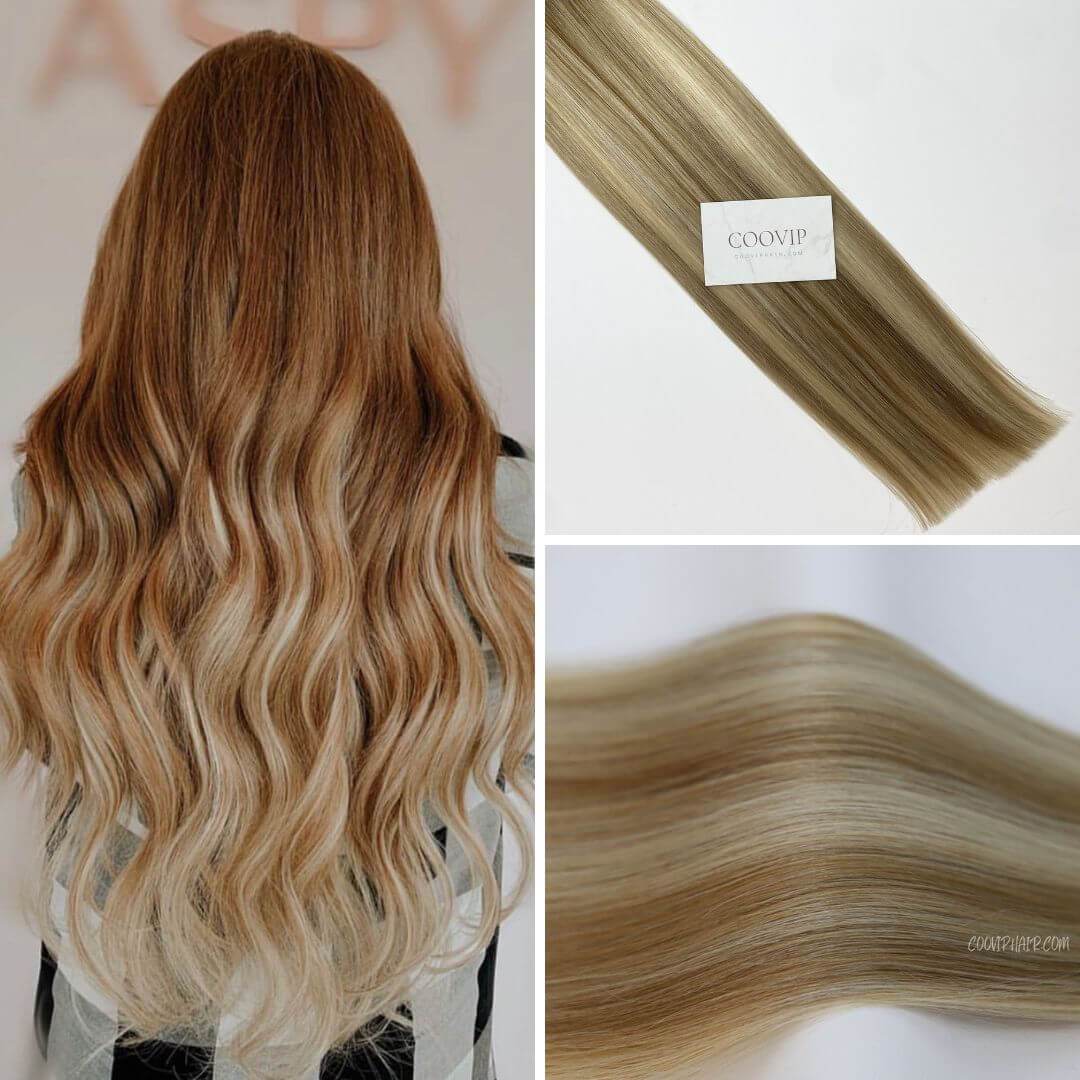 Invisible Tape in Extensions Double Drawn Balayage Hair #B4/8/60 100g - Cooviphair