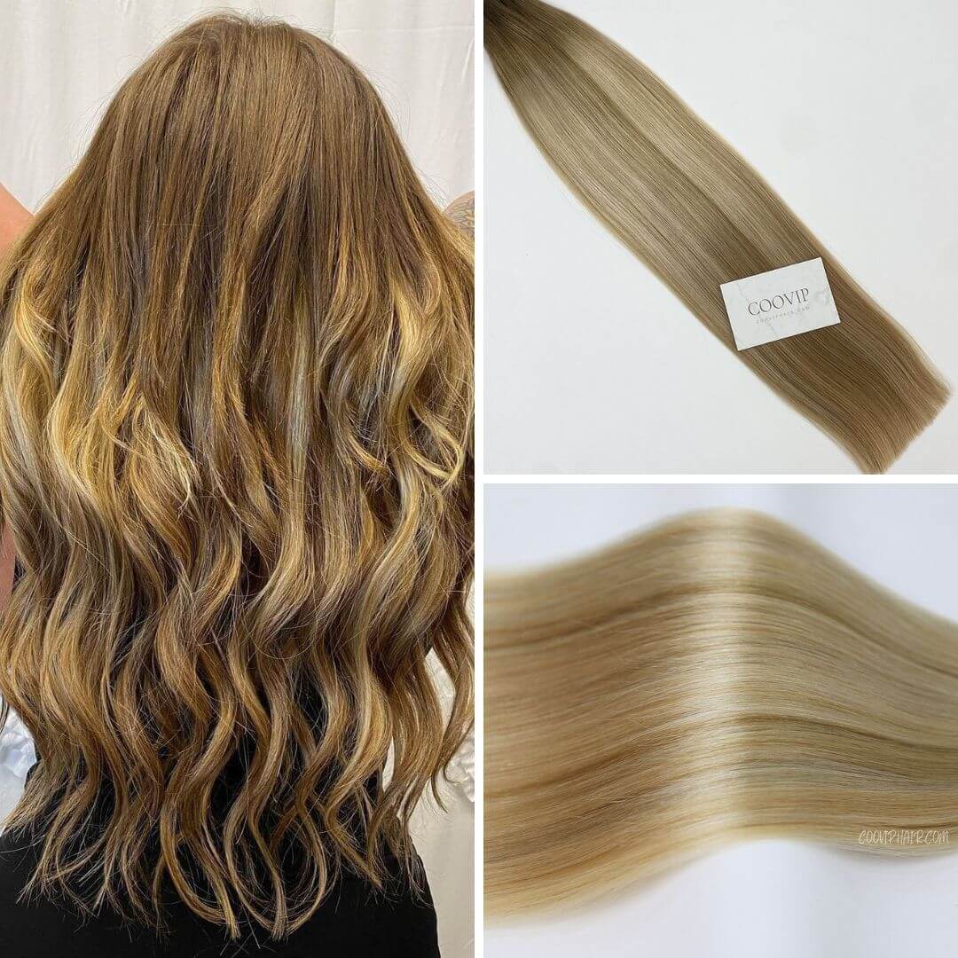 Machine Weft Extensions Double Drawn Balayage Hair #B8/22 50g - Cooviphair