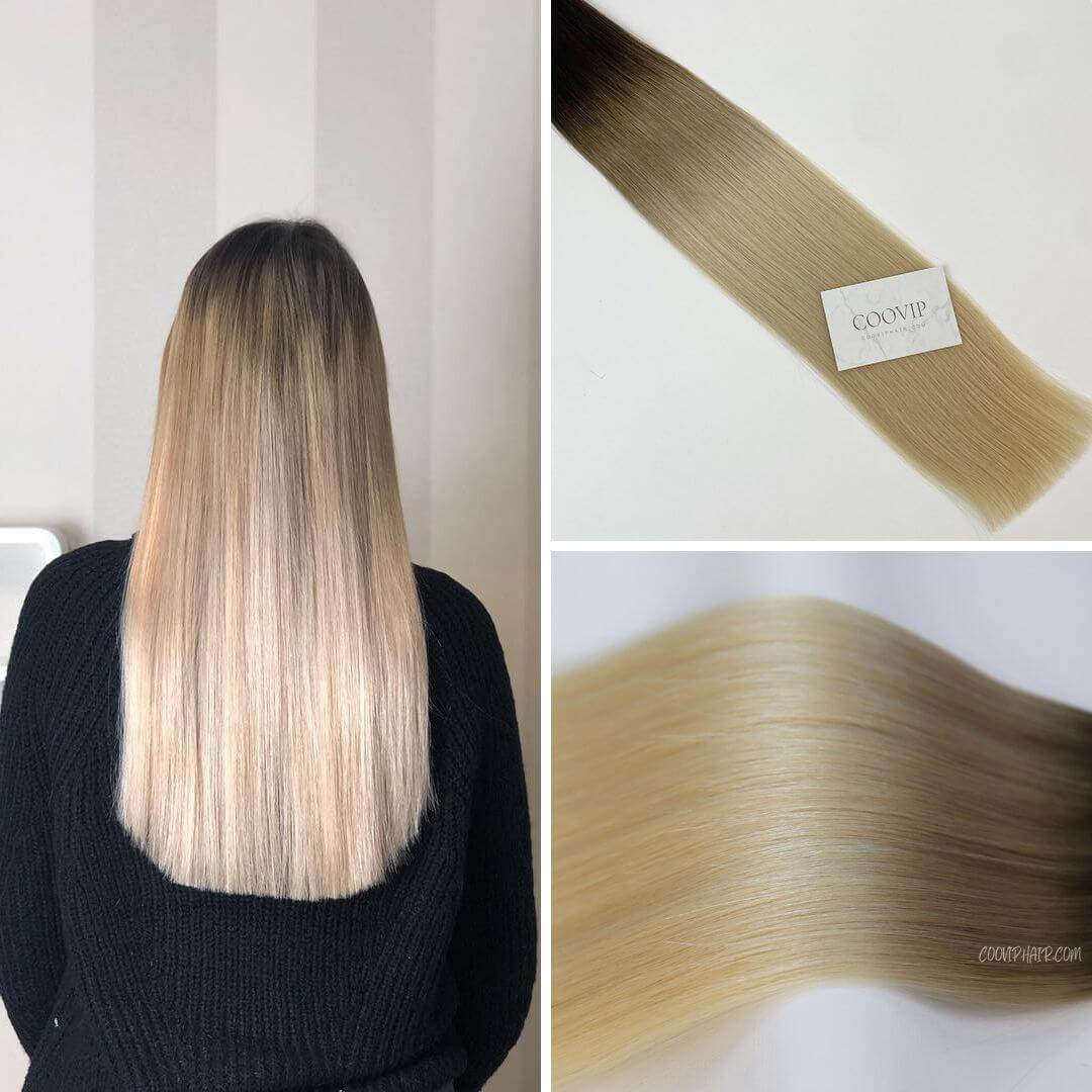 Flat Weft Hair Extensions Double Stitched Ombre Color #T4/18/60 50g - Cooviphair