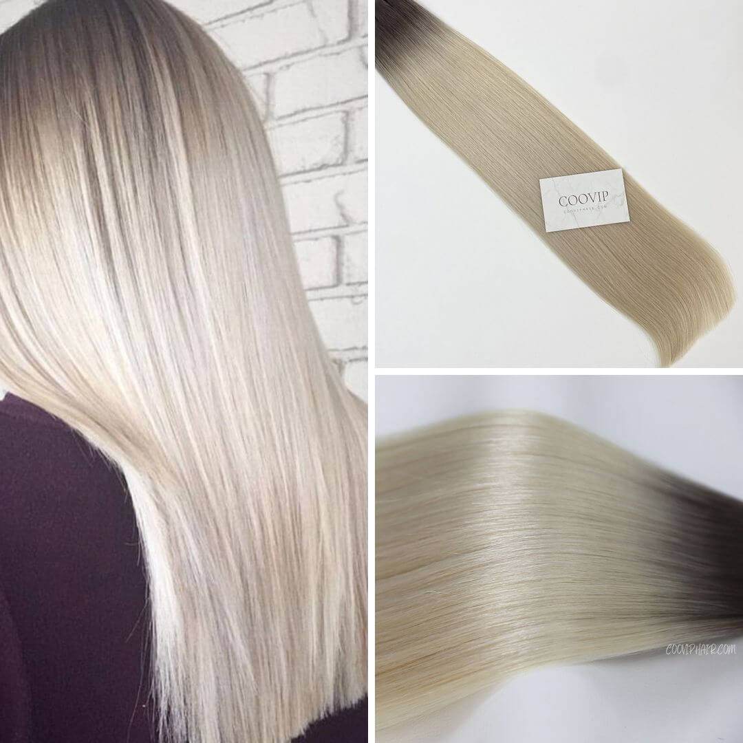 Flat Weft Hair Extensions Double Stitched Ombre Color #T8.1/60A 50g - Cooviphair