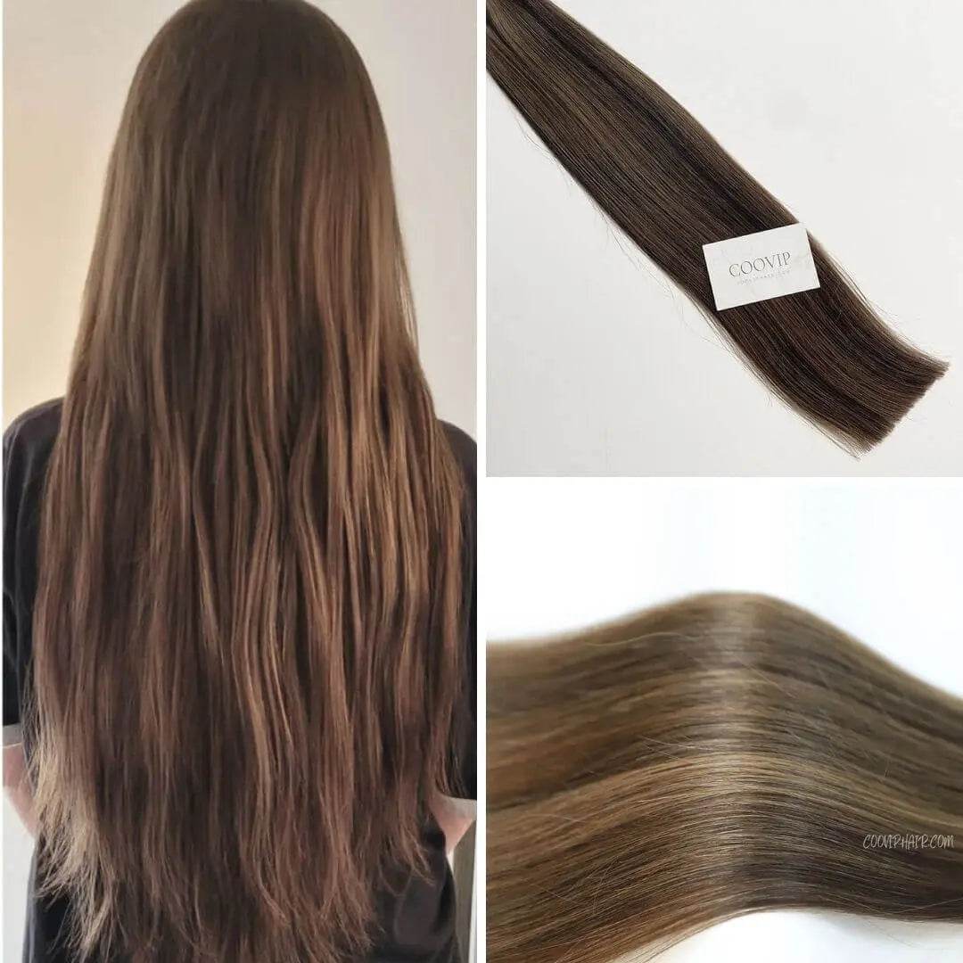 Flat Weft Extensions Double Drawn Piano Color Hair #P2/6 50g - Cooviphair