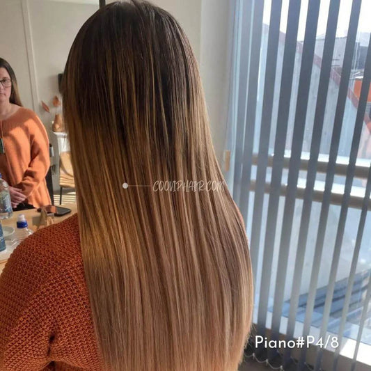 Flat Weft Extensions Double Drawn Piano Color Hair #P4/8 50g - Cooviphair