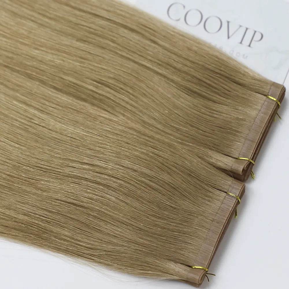Flat Weft Extensions Double Drawn #18 Dark Ash Blonde Hair 50g - Cooviphair
