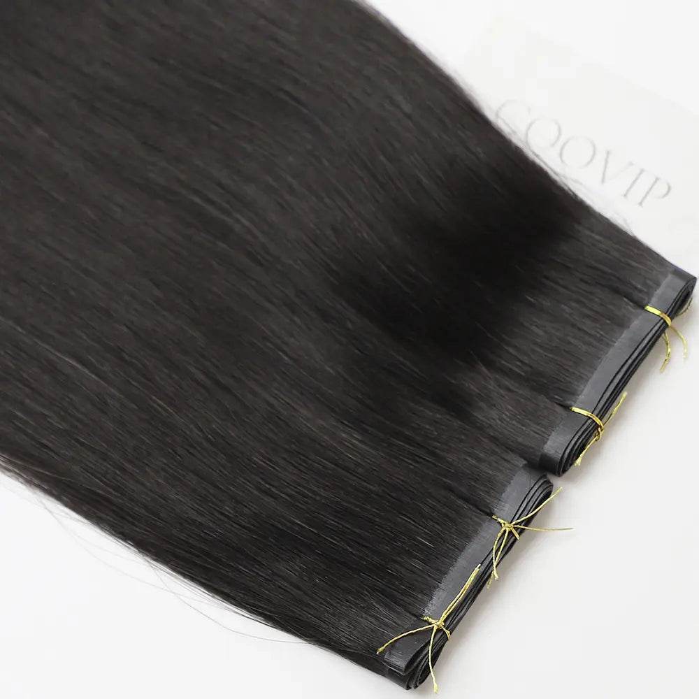Flat Weft Extensions Double Drawn #1B Natural Black Hair 50g - Cooviphair