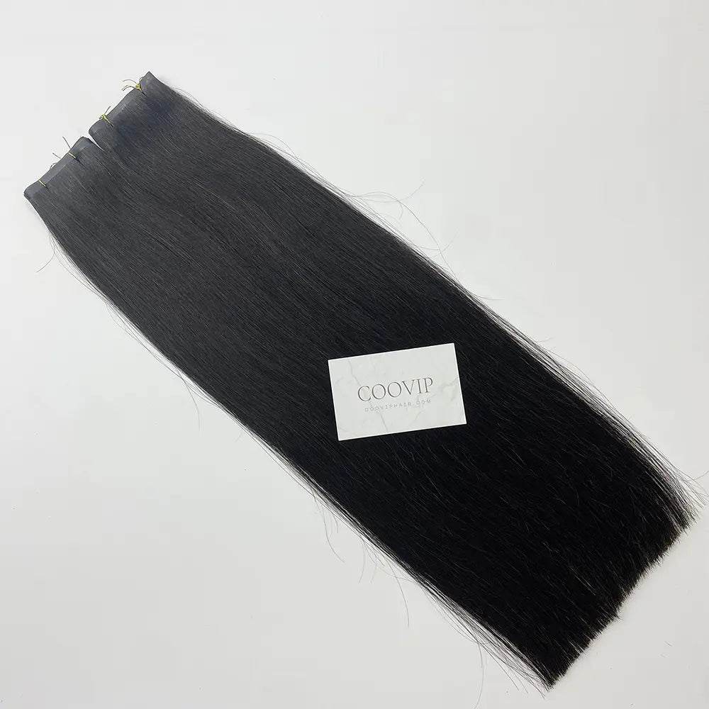 Flat Weft Extensions Double Drawn #1B Natural Black Hair 50g - Cooviphair