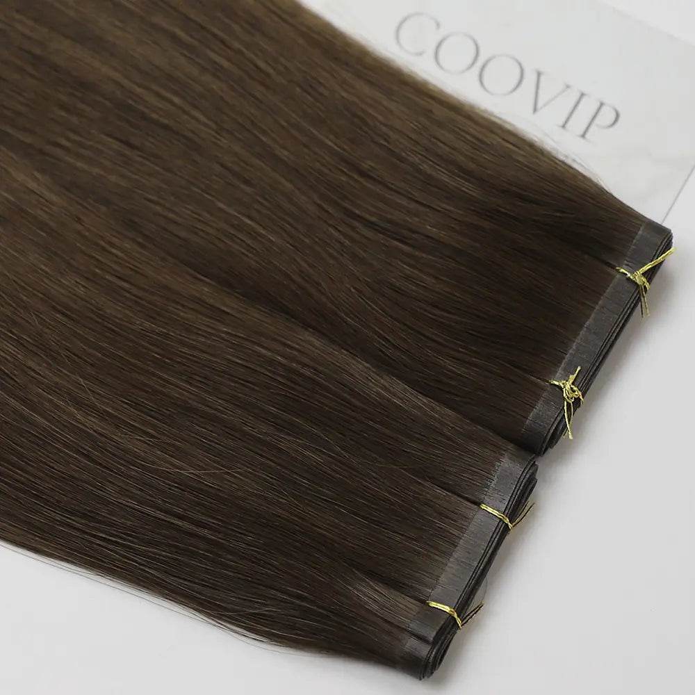 Flat Weft Extensions Double Drawn #4 Chocolate Brown Hair 50g - Cooviphair