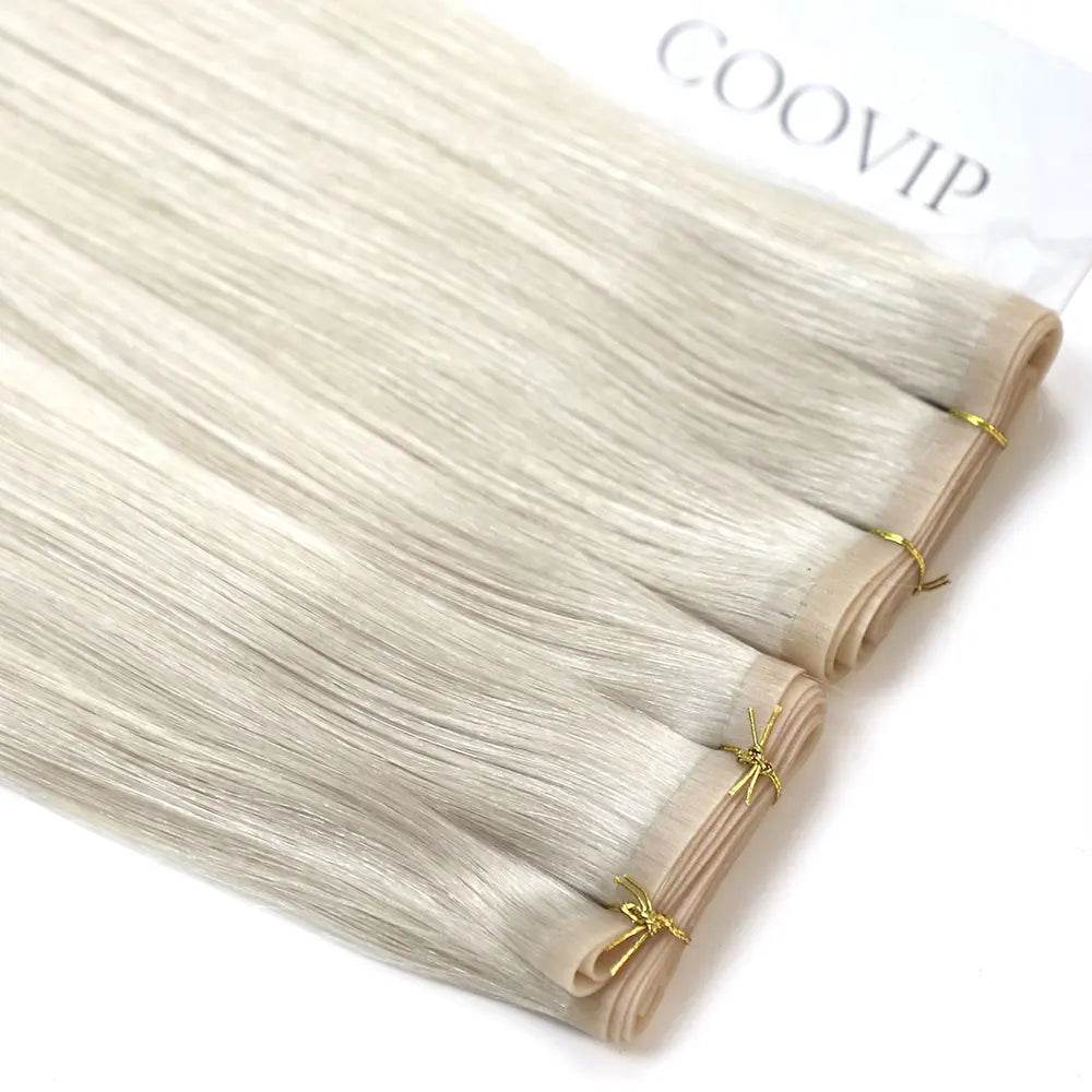 Flat Weft Extensions Double Drawn #60A Light Platinum Blonde Hair 50g - Cooviphair