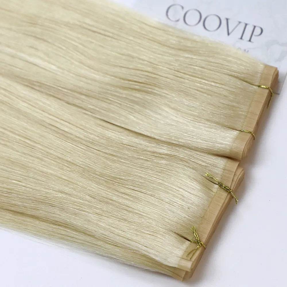 Flat Weft Extensions Double Drawn #613 Bleach Blonde Hair 50g - Cooviphair