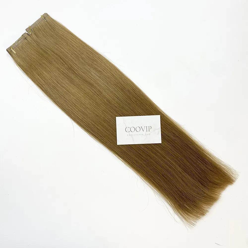 Flat Weft Extensions Double Drawn #8 Light Chestnut Brown Hair 50g - Cooviphair