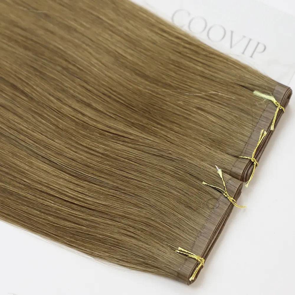 Flat Weft Extensions Double Drawn #8 Light Chestnut Brown Hair 50g - Cooviphair