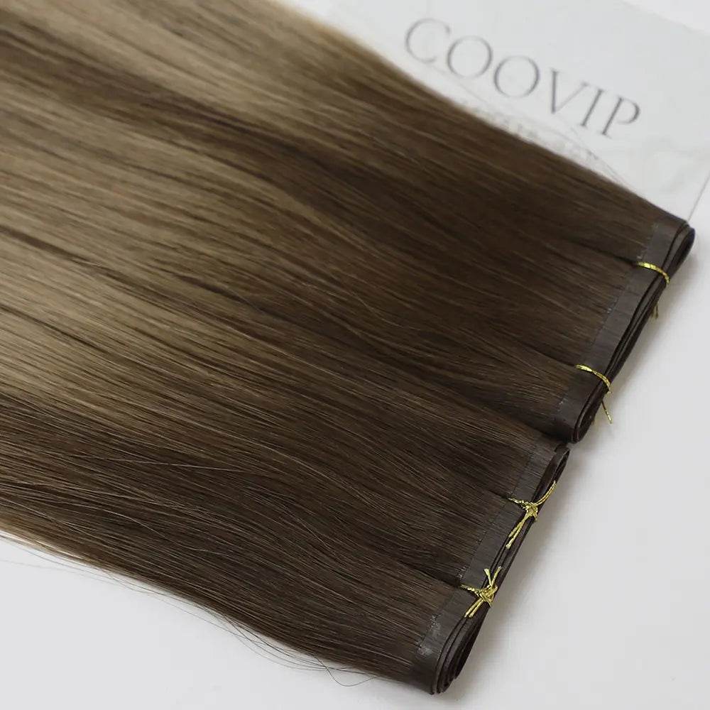 Flat Weft Extensions Double Drawn Balayage Hair #B4/18 50g - Cooviphair