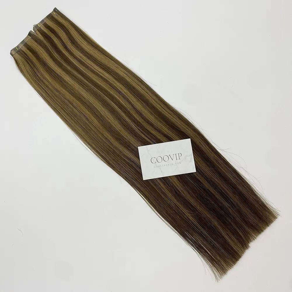 Flat Weft Extensions Double Drawn Piano Color Hair #P4/8 50g - Cooviphair
