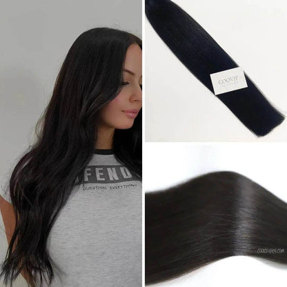 Flat Weft Extensions Double Drawn #1B Natural Black Hair 50g - Cooviphair