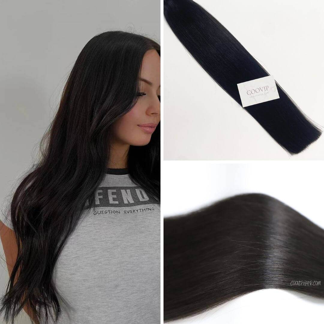 Machine Weft Extensions Double Drawn #1B Natural Black Hair 50g - Cooviphair