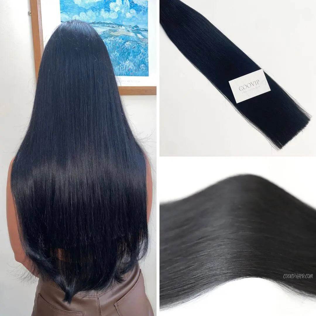 Flat Weft Extensions Double Drawn #1 Jet Black Hair 50g - Cooviphair