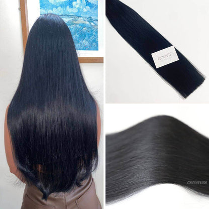 Flat Weft Hair Extensions Double Stitched #1 Jet Black Color 50g - Cooviphair