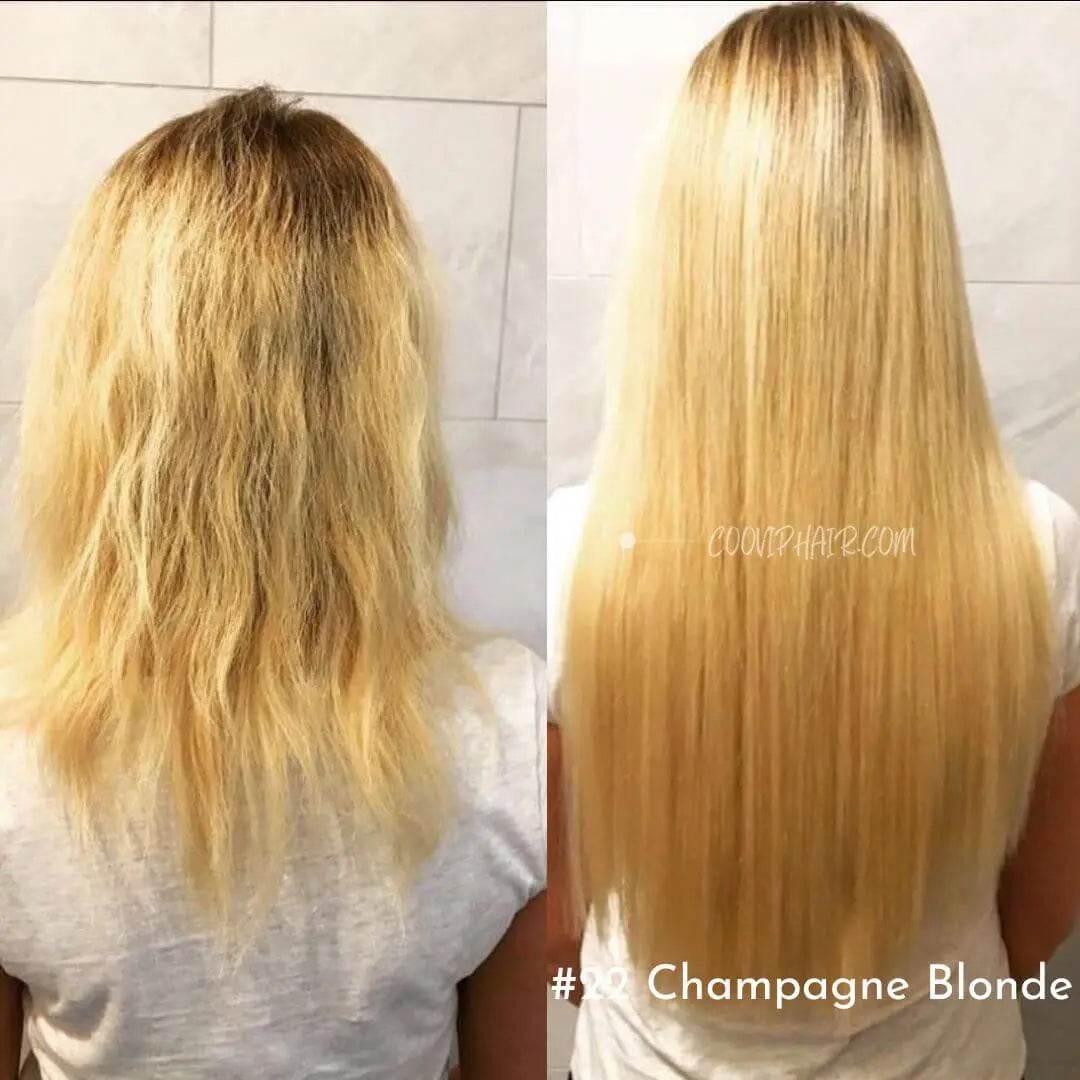Flat Weft Extensions Double Drawn #22 Champagne Blonde Hair 50g - Cooviphair