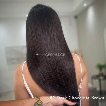 Flat Weft Hair Extensions Double Stitched #2 Dark Chocolate Brown Hair 50g - Cooviphair