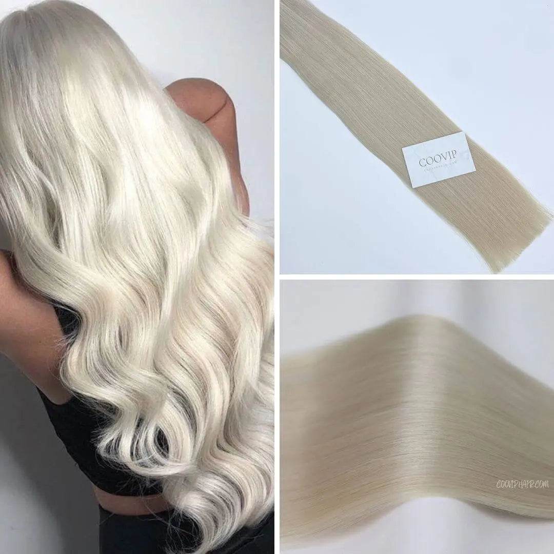 Flat Weft Extensions Double Drawn #60A Light Platinum Blonde Hair 50g - Cooviphair
