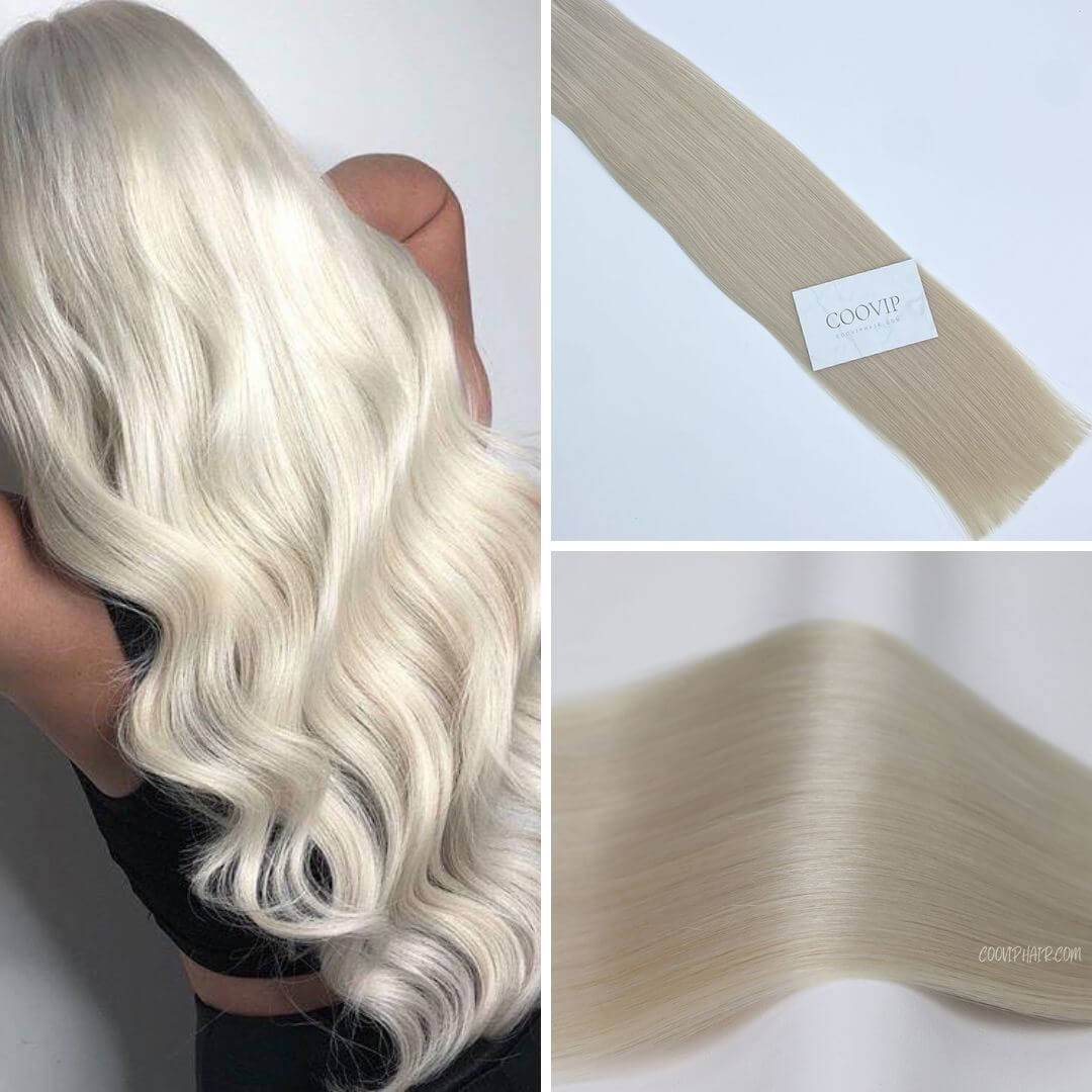 K Tip Extensions Double Drawn Flat Tip #60A Light Platinum Blonde Hair 50g - Cooviphair