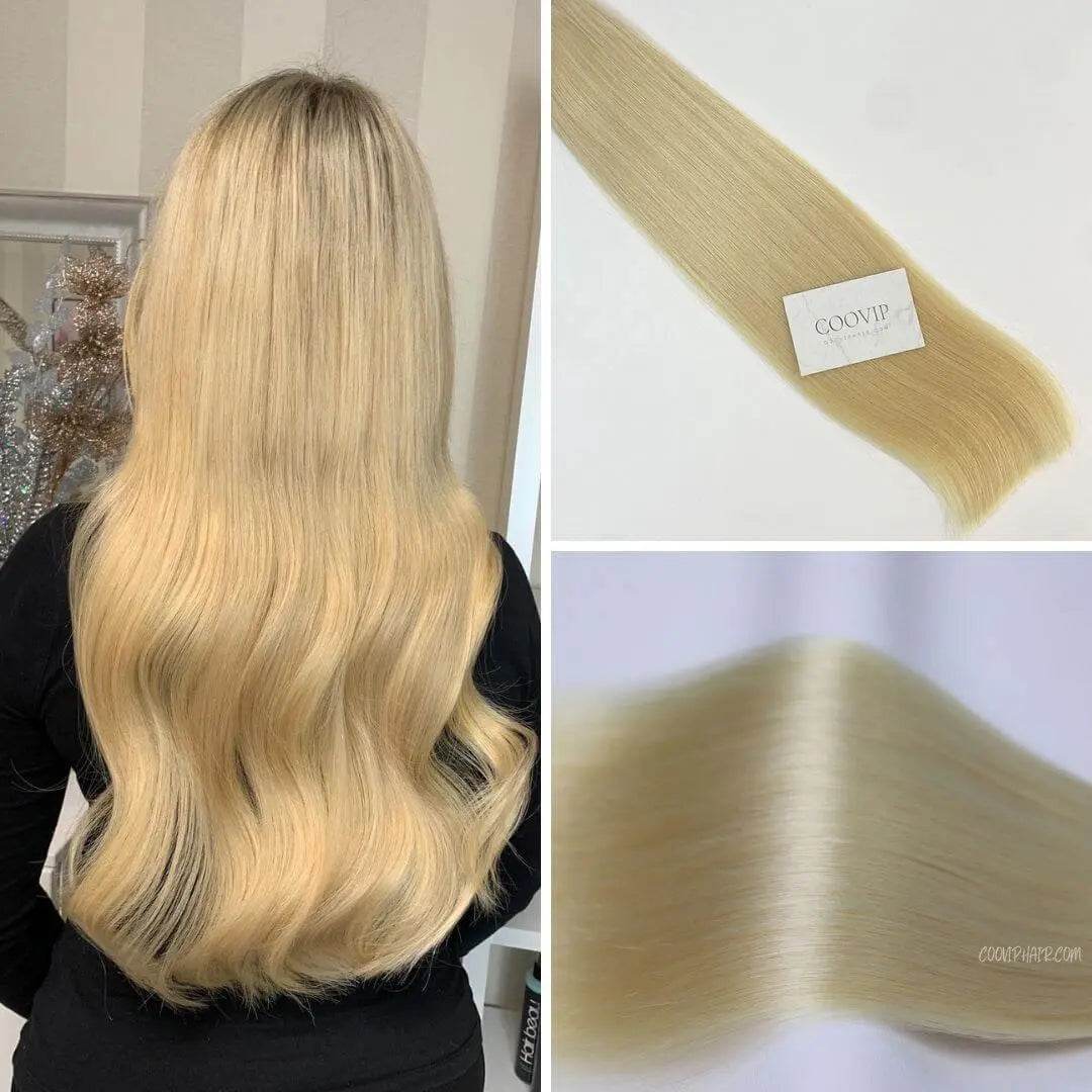 Flat Weft Extensions Double Drawn #613 Bleach Blonde Hair 50g - Cooviphair