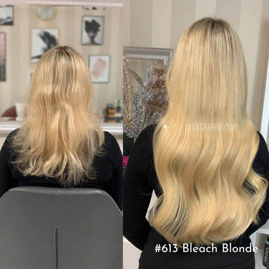 Flat Weft Extensions Double Drawn #613 Bleach Blonde Hair 50g - Cooviphair