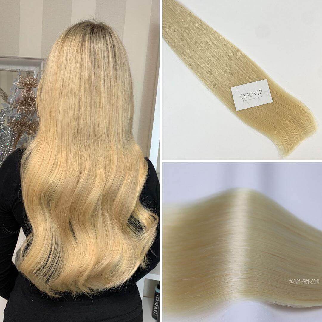 Flat Weft Hair Extensions Double Stitched #613 Bleach Blonde Hair 50g - Cooviphair