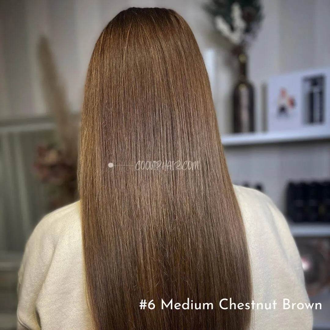 Flat Weft Extensions Double Drawn #6 Medium Chestnut Brown Hair 50g - Cooviphair