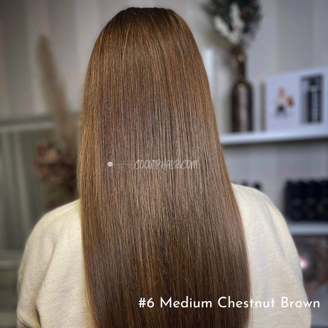 Nano Bead Hair Extensions Double Drawn #6 Medium Chestnut Brown Hair 50g - Cooviphair