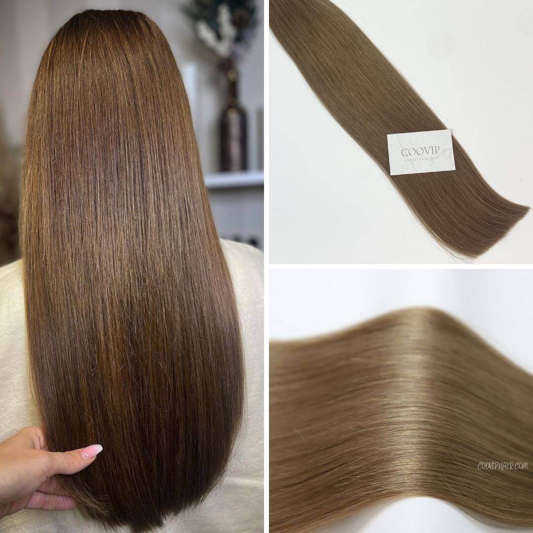 Nano Bead Hair Extensions Double Drawn #6 Medium Chestnut Brown Hair 50g - Cooviphair
