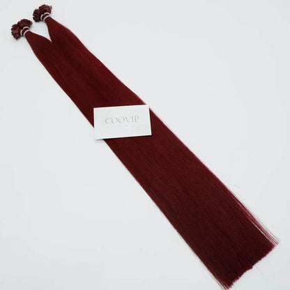 K Tip Extensions Double Drawn Flat Tip #99J Red Wine Burgundy Hair 50g - Cooviphair