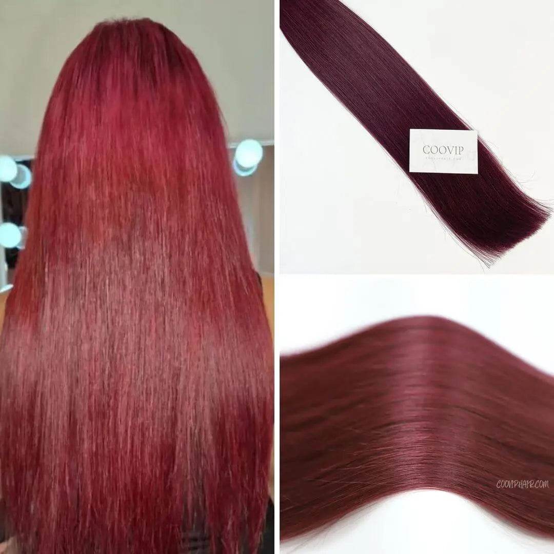 K Tip Extensions Double Drawn Flat Tip #99J Red Wine Burgundy Hair 50g - Cooviphair