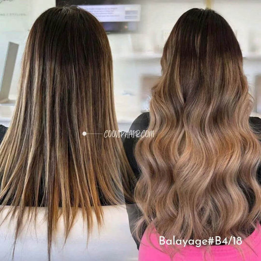 Flat Weft Extensions Double Drawn Balayage Hair #B4/18 50g - Cooviphair