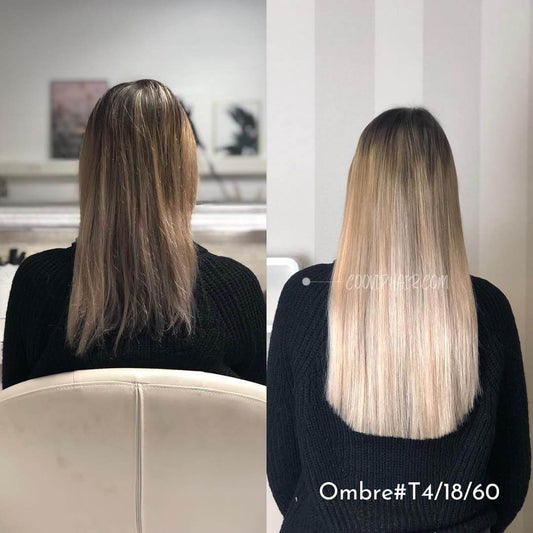 Nano Bead Hair Extensions Double Drawn Ombre Hair #T4/18/60 50g - Cooviphair