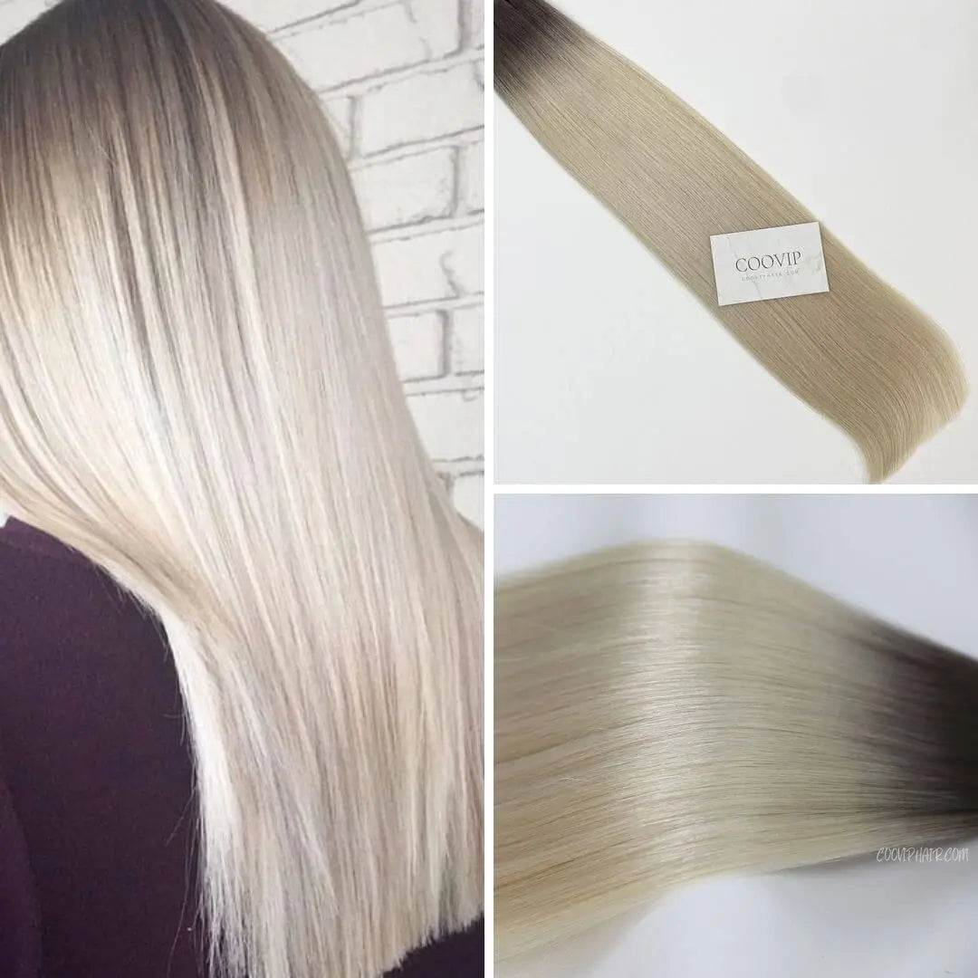 Flat Weft Extensions Double Drawn Ombre Hair #T8.1/60A 50g - Cooviphair