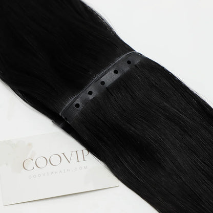 Seamless and glue-free micro-bead installation of Virgin Remy Butterfly Weft extensions.