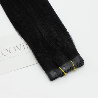 Close-up of the invisible PU base with pre-cut holes on the Raw Hair Butterfly Weft.