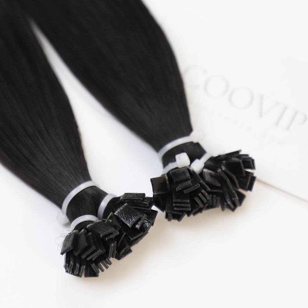 K Tip Extensions Double Drawn Flat Tip #1B Natural Black Hair 50g - Cooviphair