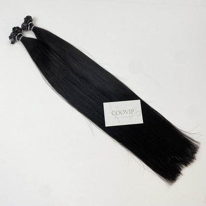 K Tip Extensions Double Drawn Flat Tip #1B Natural Black Hair 50g - Cooviphair