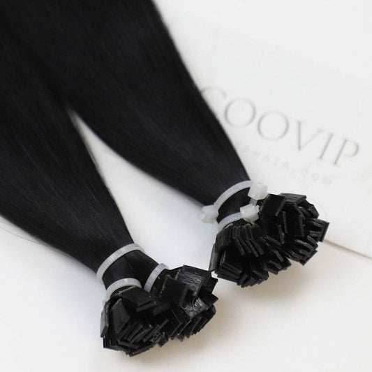 K Tip Extensions Double Drawn Flat Tip #1 Jet Black Hair 50g - Cooviphair