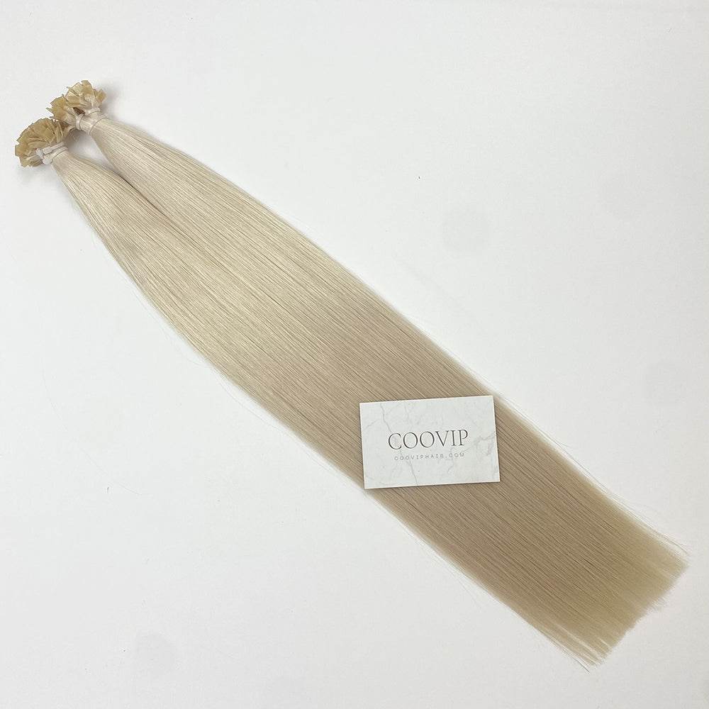 K Tip Extensions Double Drawn Flat Tip #60A Light Platinum Blonde Hair 50g - Cooviphair