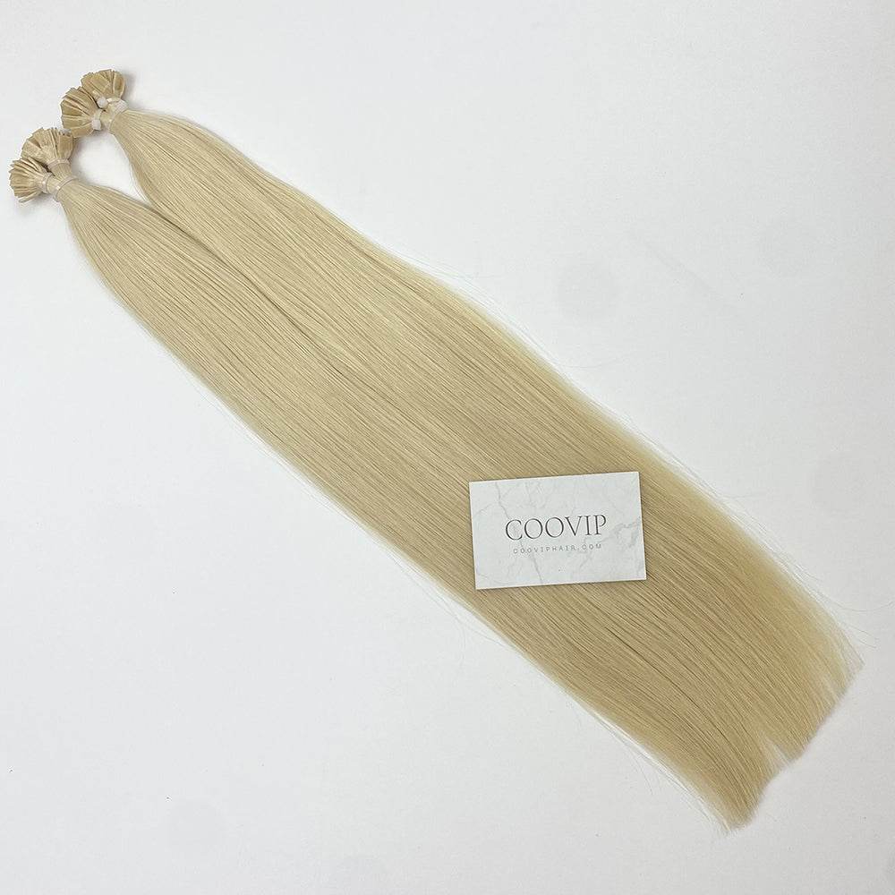 K Tip Extensions Double Drawn Flat Tip #60 Platinum Blonde Hair 50g - Cooviphair